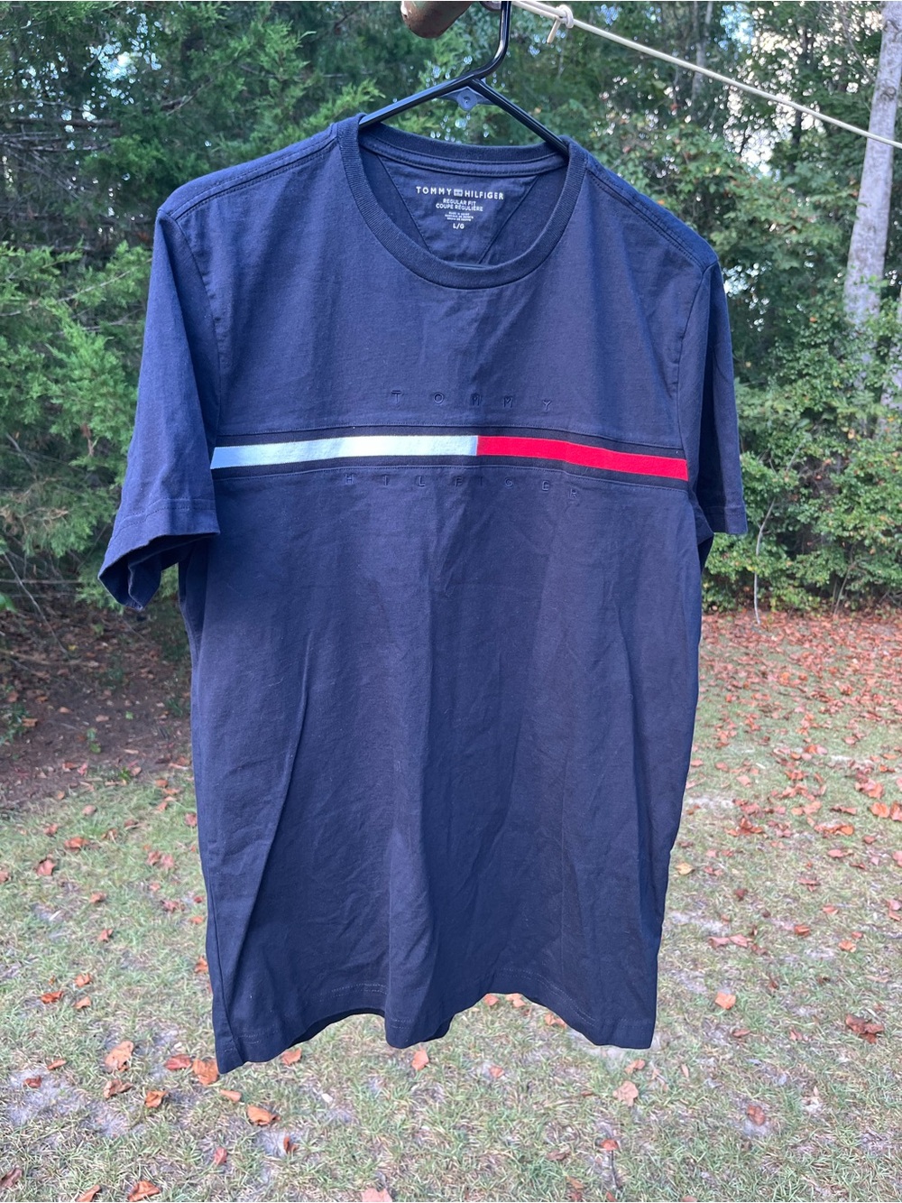 Tommy Hilfiger Navy Short-Sleeve Tee with Red & White Chest Stripe